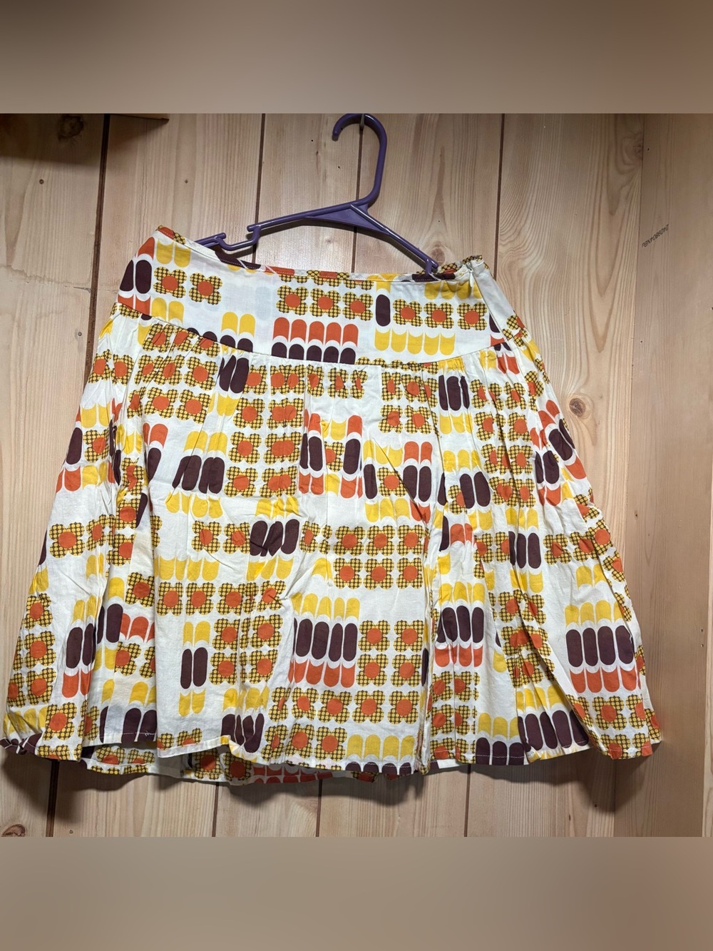 Wet Seal Yellow Orange Brown Retro Print Skater Skirt